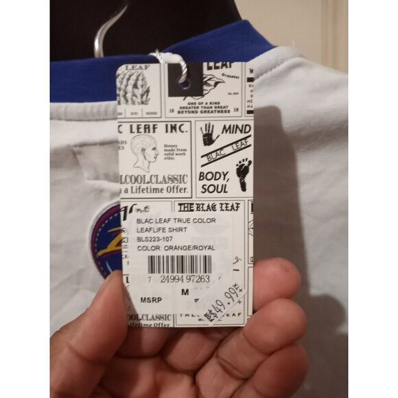 NWT Black Leaf Men's Casual T-Shirt MEDIUM M Brand New White Blue Short Sleeve - Picture 5 of 11